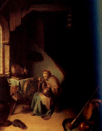 Gerrit Dou An Interior,with an old Woman eating Porridge (mk33) Sweden oil painting art